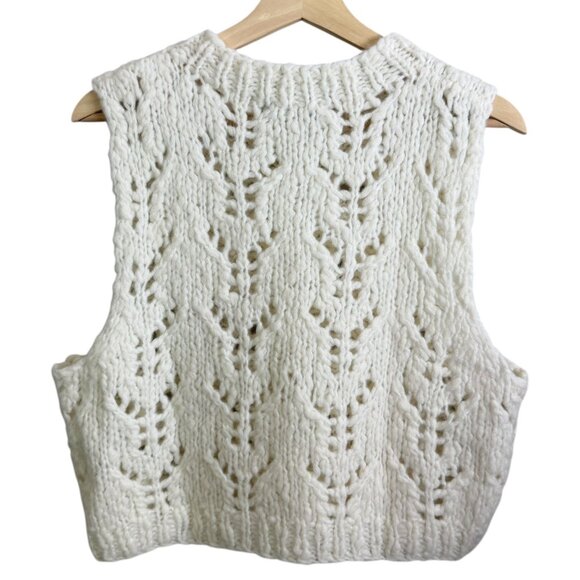 Sea New York NY Crop Wool Alpaca Pointelle Knit Sweater Vest White L Cottagecore - Picture 2 of 5